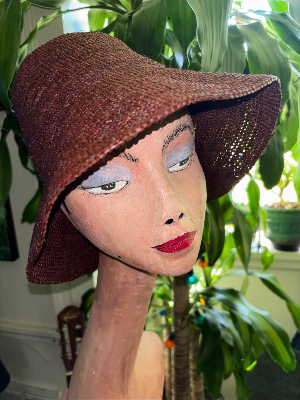 Janessa Leone Sz S Wide-Brim 100% Straw Woven Hat in Deep Red Brown - Picture 2 of 7